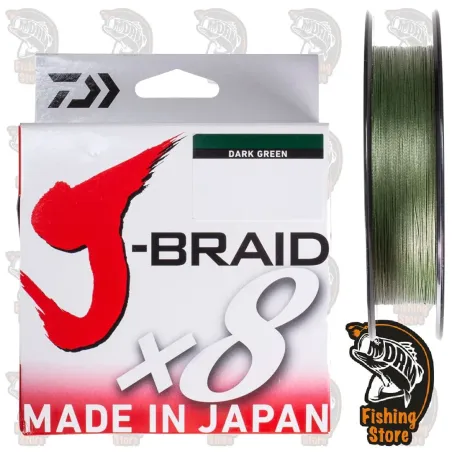 Trenzado Daiwa J-Braid X8 0.28mm 150m Verde Oscuro | DRM Fishing